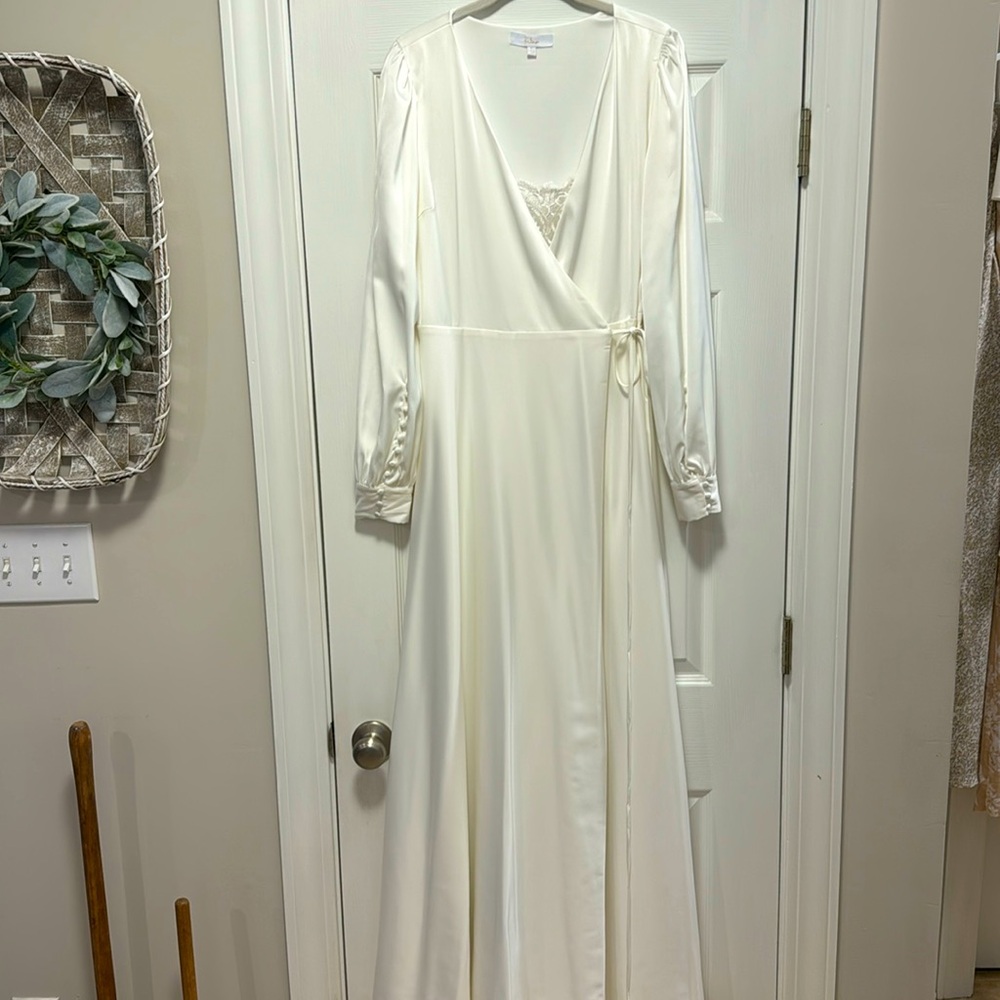 Lulu Eternal Amore White Long Sleeve Button Cuff Wrap Maxi Dress